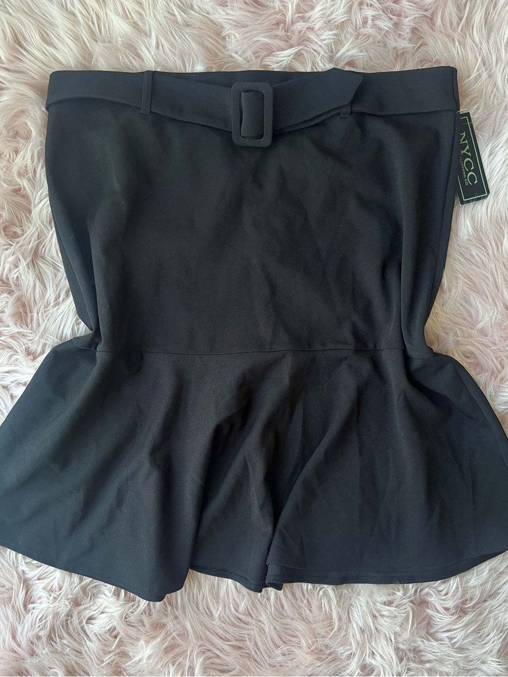 NY&C Black Midi Peplum Skirt with Belt XL NWT